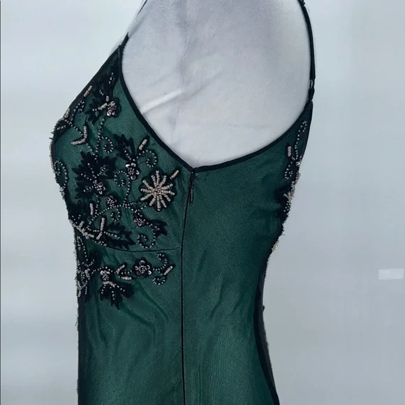 Adrianna Papell Dark Green Embellished Gown Silk Beaded Evening Gown Size 4 - Picture 8 of 16